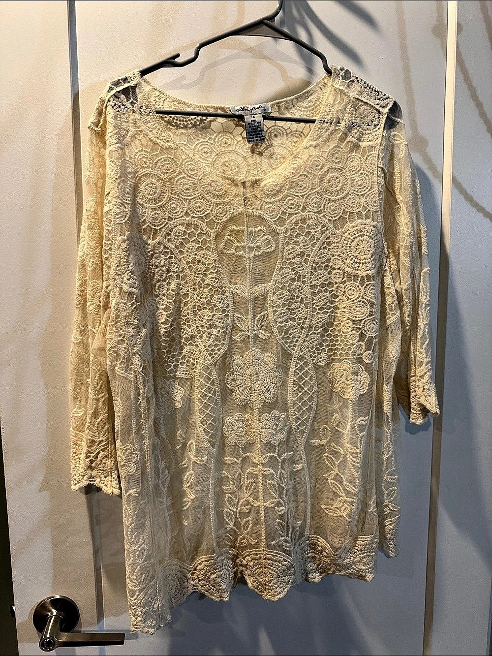 Extra Pink Lace Tunic in Cream Size 1X Like New
